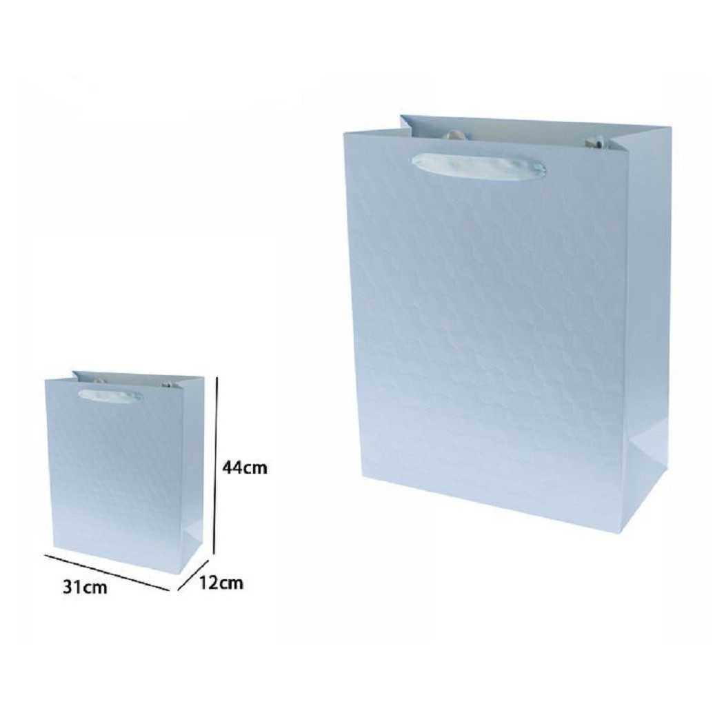 foto del prodotto trade shop set 2 borse buste regalo shopper azzurra goffrata manico tessuto 44x31x12cm 69928 