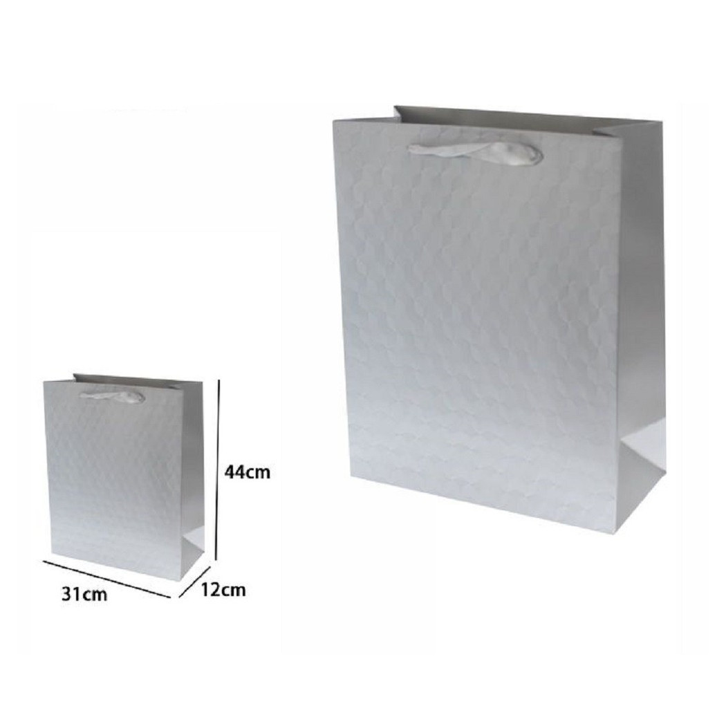 foto del prodotto trade shop set 2 borse buste regalo shopper grigia goffrata manico tessuto 44x31x12cm 69934 