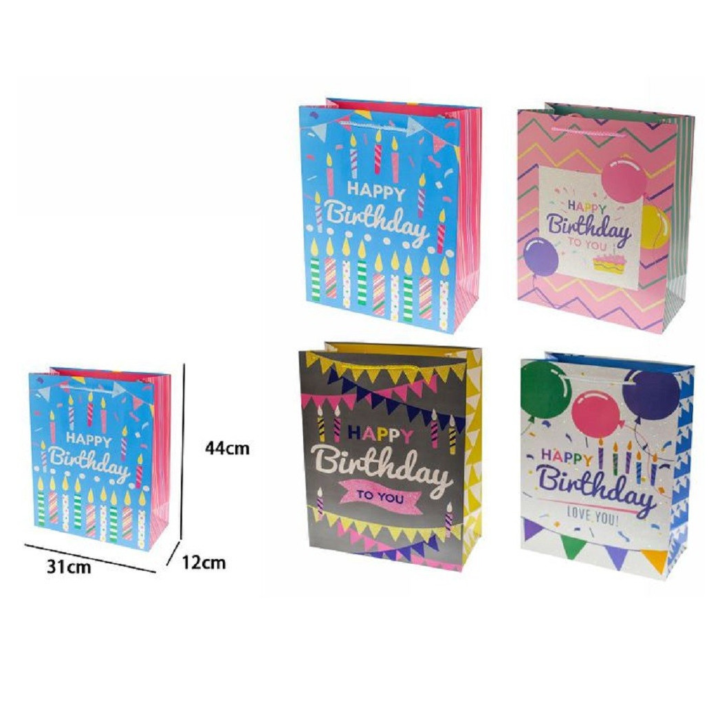 foto del prodotto trade shop set 2 buste busta regalo happy birthday compleanno 44x31x12cm 69971 vari modelli 