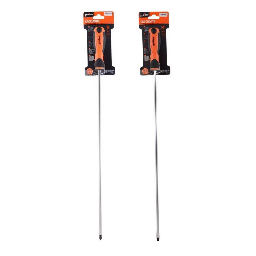 foto del prodotto trade shop set 2 cacciaviti extra lunghi 45 cm per elettricista giraviti a stella e taglio 