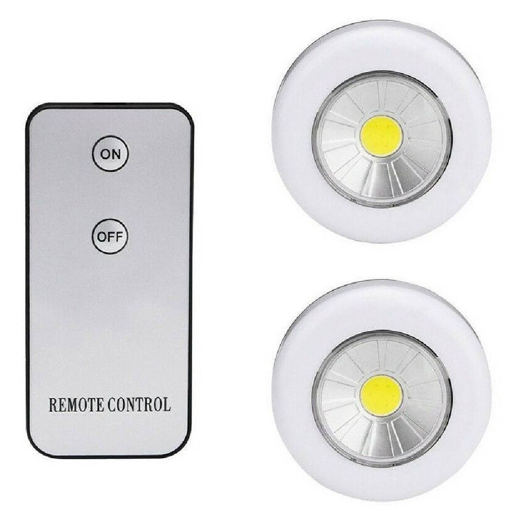 foto del prodotto trade shop set 2 faretti cob controllo remoto luce a led lampada armadio con telecomando 