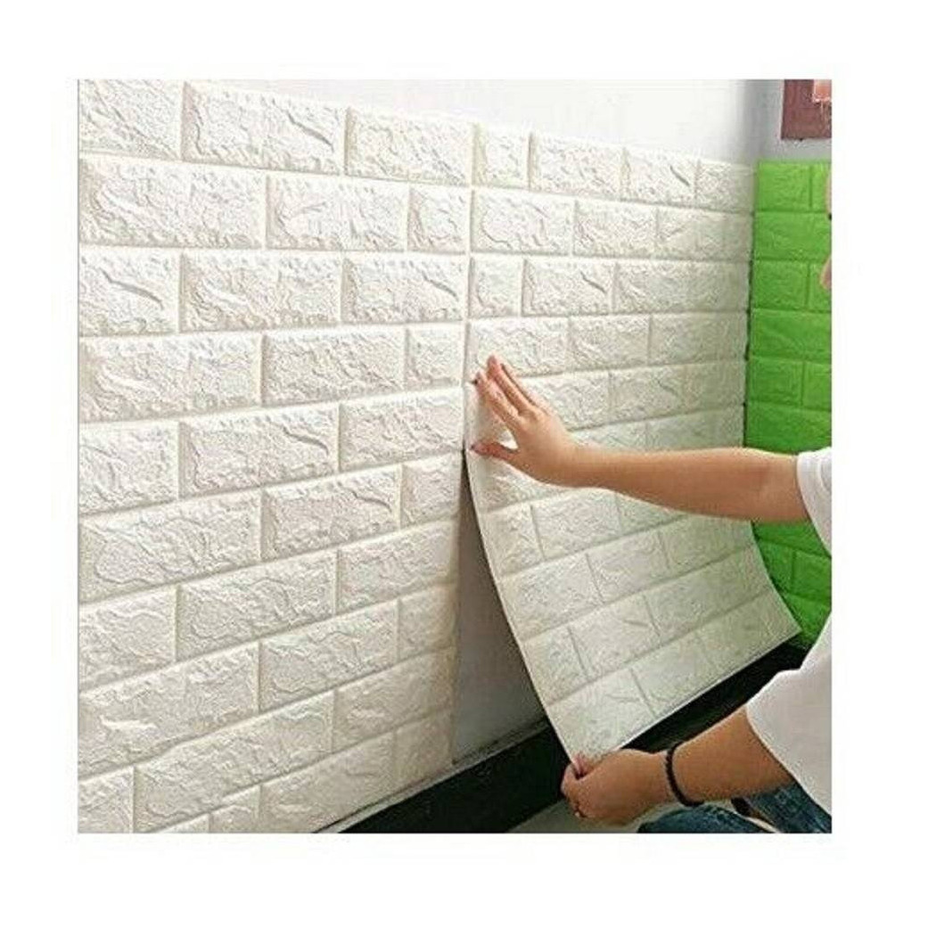 foto del prodotto trade shop set 2 pannelli muro 3d adesivo parete piastrelle mattonelle bianco pannello 62684 