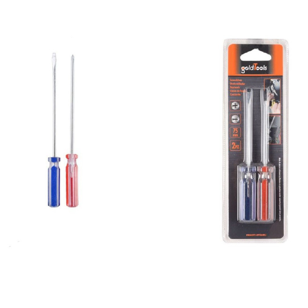 foto del prodotto trade shop - set 2 pezzi cacciavite a taglio e a stella 75mm con manico cristallo 3 91895 -
