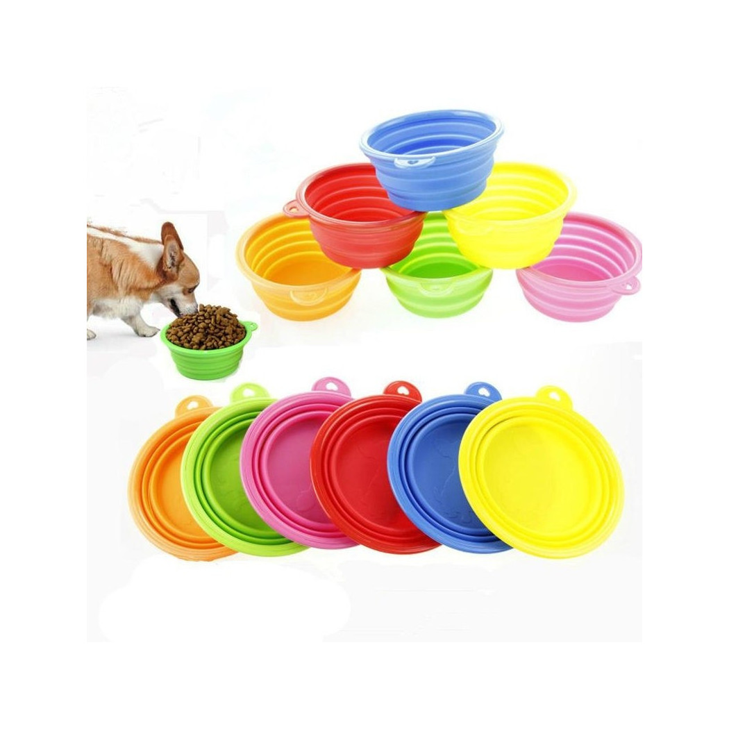 foto del prodotto trade shop set 2 pezzi ciotole pieghevole in silicone da viaggio scodella per cani gatti animali 