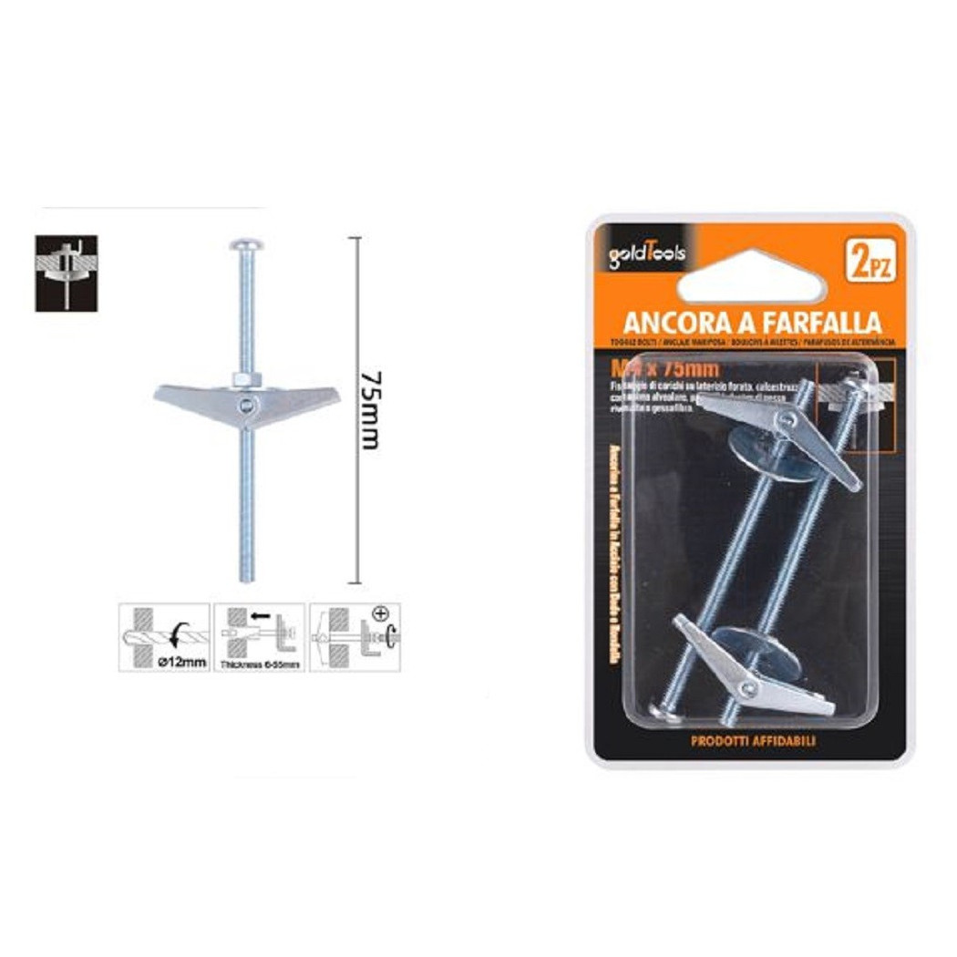 foto del prodotto trade shop - set 2 pz ancora a farfalla in acciaio con dado e rondella tassello m4x75mm 57225 -