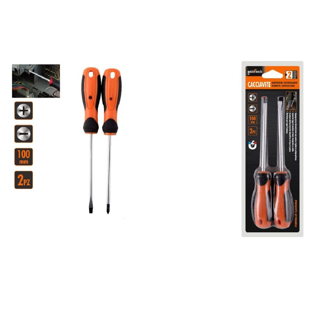 foto del prodotto trade shop - set 2 pz cacciavite giraviti con punta magnetica a taglio e a croce 100 mm 97188 -