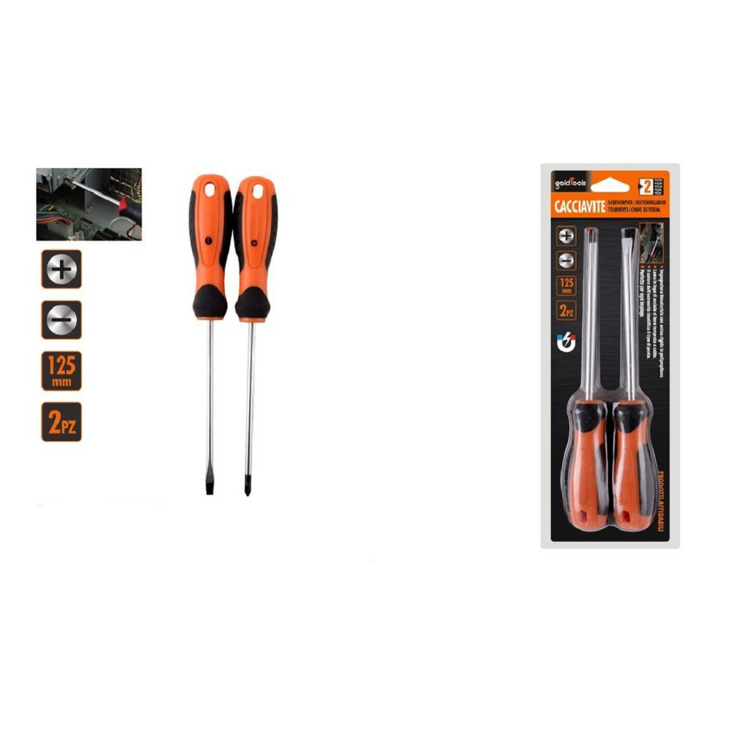 foto del prodotto trade shop - set 2 pz cacciavite giraviti con punta magnetica a taglio e a croce 125mm 97199 -
