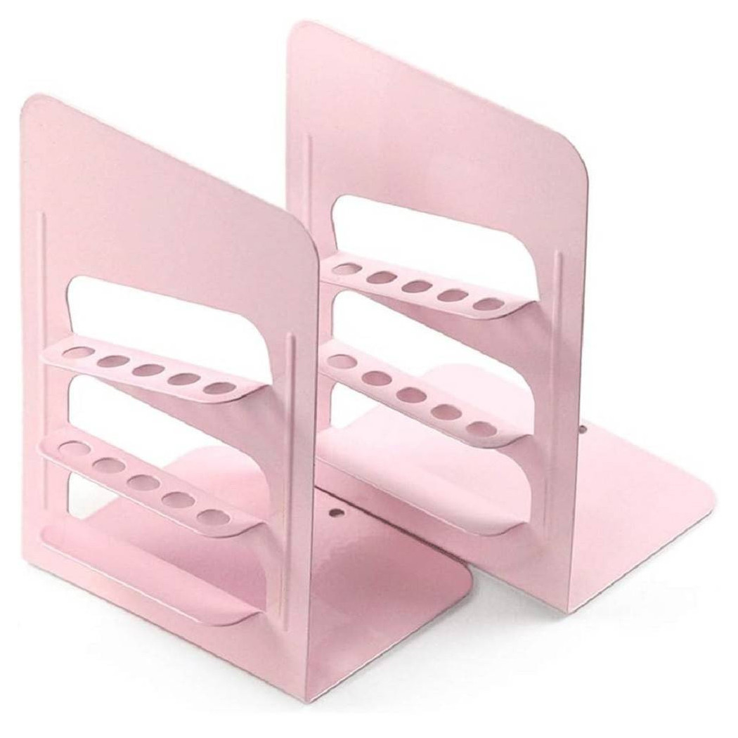 immagine 0 del prodotto trade shop set 2 pz fermalibri in metallo con portapenne regolabili libri supporto libreria 