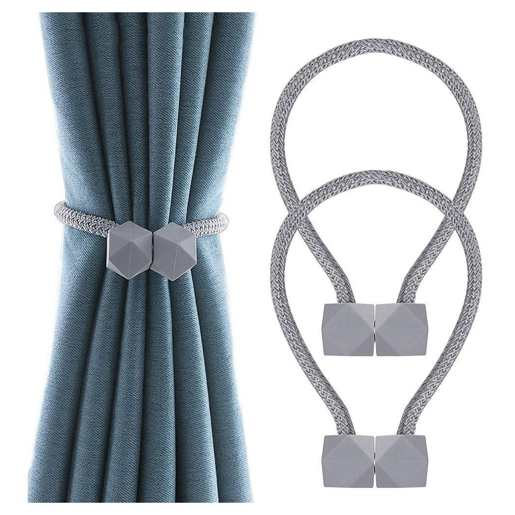 foto del prodotto trade shop set 2 pz fermatende magnetici per tenda moderno fibbia intrecciata colore grigio 