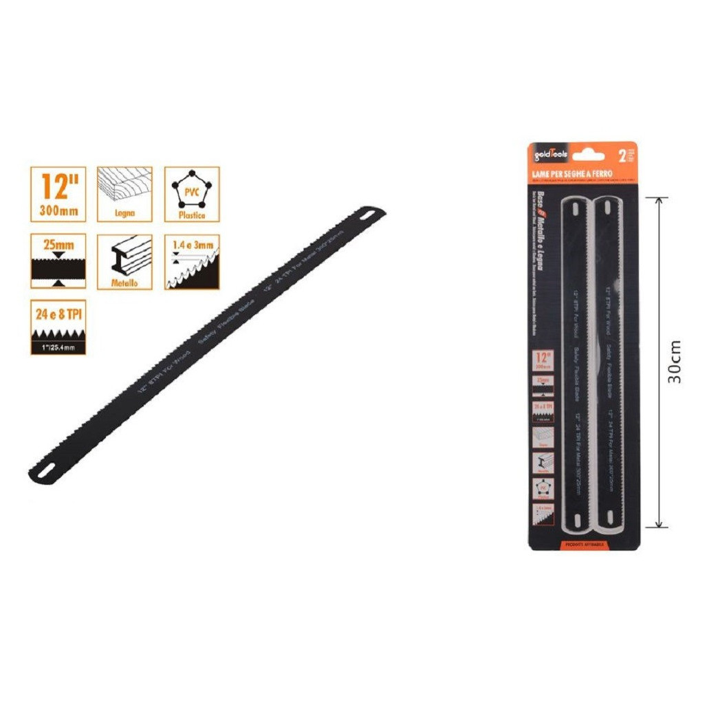 foto del prodotto trade shop - set 2 pz lame per seghe seghetto a ferro 30cm ricambi lama 12 legna pvc 90185 -