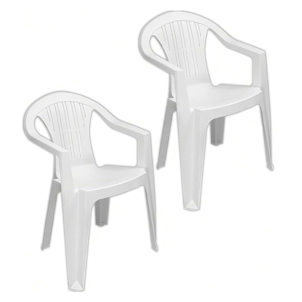 foto del prodotto trade shop set 2 pz sedia ratak schienale basso monoblocco bianca opaca con braccioli 021048 