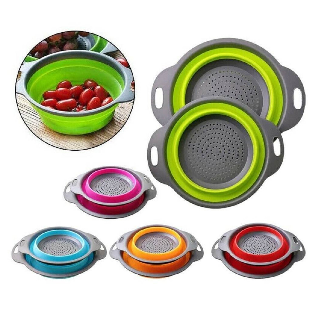 foto del prodotto trade shop set 2 scolapasta cestello in silicone pieghevole ripiegabile multiuso 17 e 22 cm 