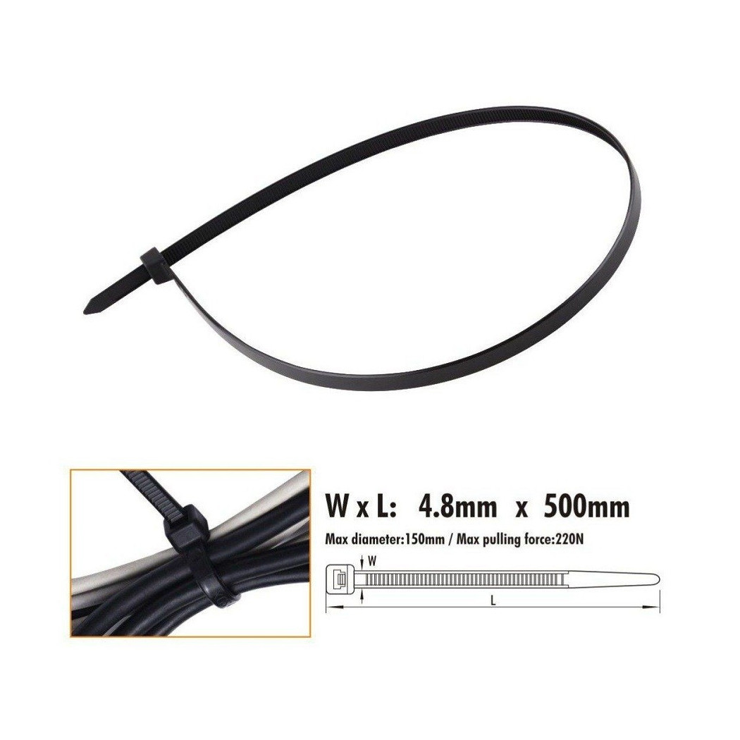 foto del prodotto trade shop - set 20pz fascette cavi cavo nero stringenti in plastica nylon 4.8 x 500 mm 92387 -