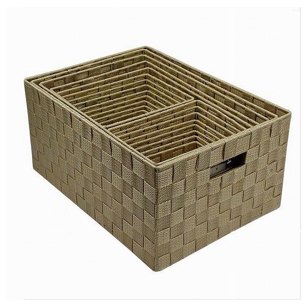 foto del prodotto trade shop set 21 pz box scatola in tessuto porta oggetti organizer con manici beige 79087 