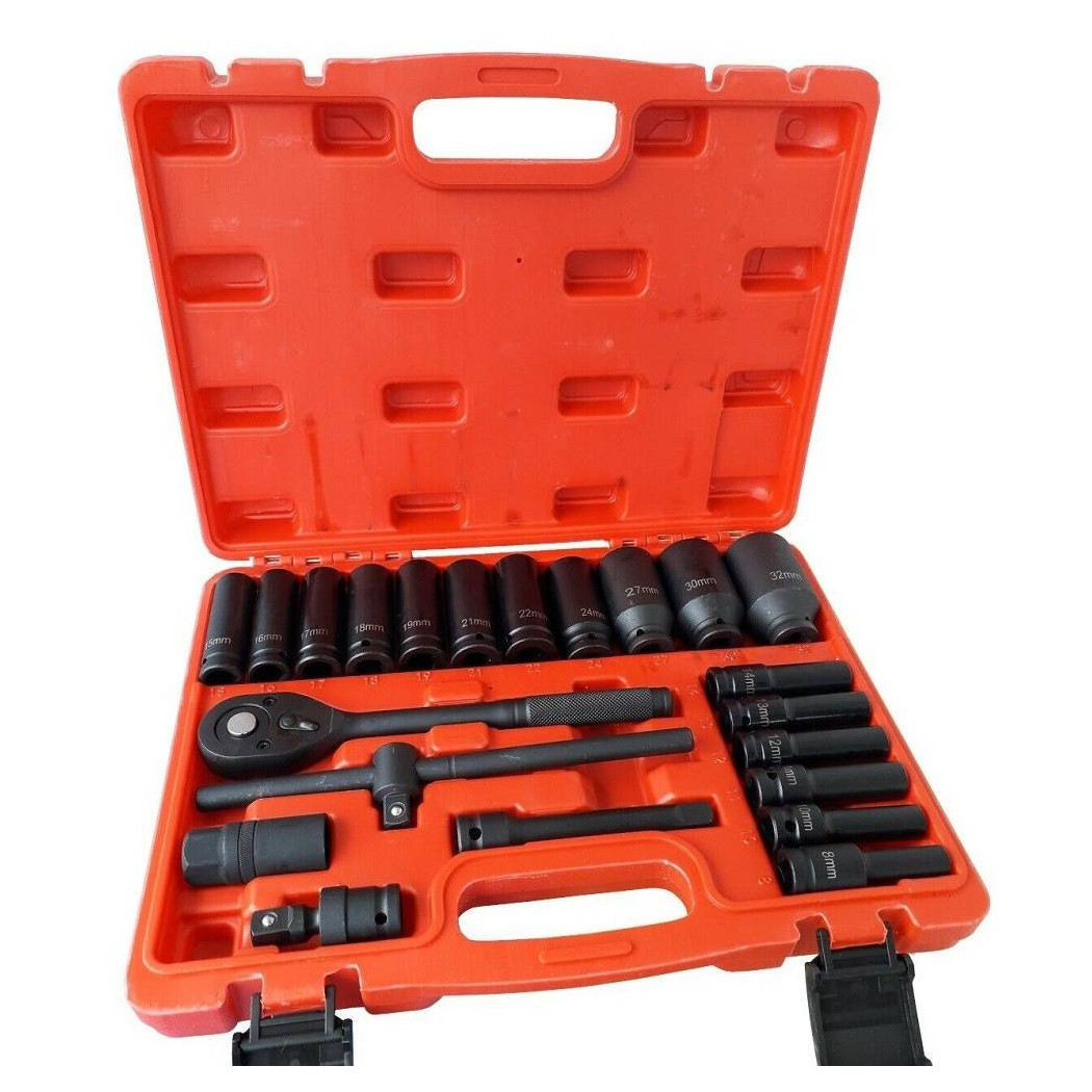 foto del prodotto trade shop set 22 bussole boccole 1 2 quot esagonali da 8 a 32 con cricchetto reversibile 