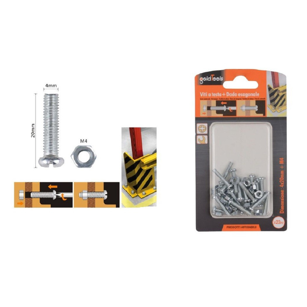 foto del prodotto trade shop set 22 pz viti vite testa a croce tonda 4x20 mm con dadi dado esagonale m4 90961 