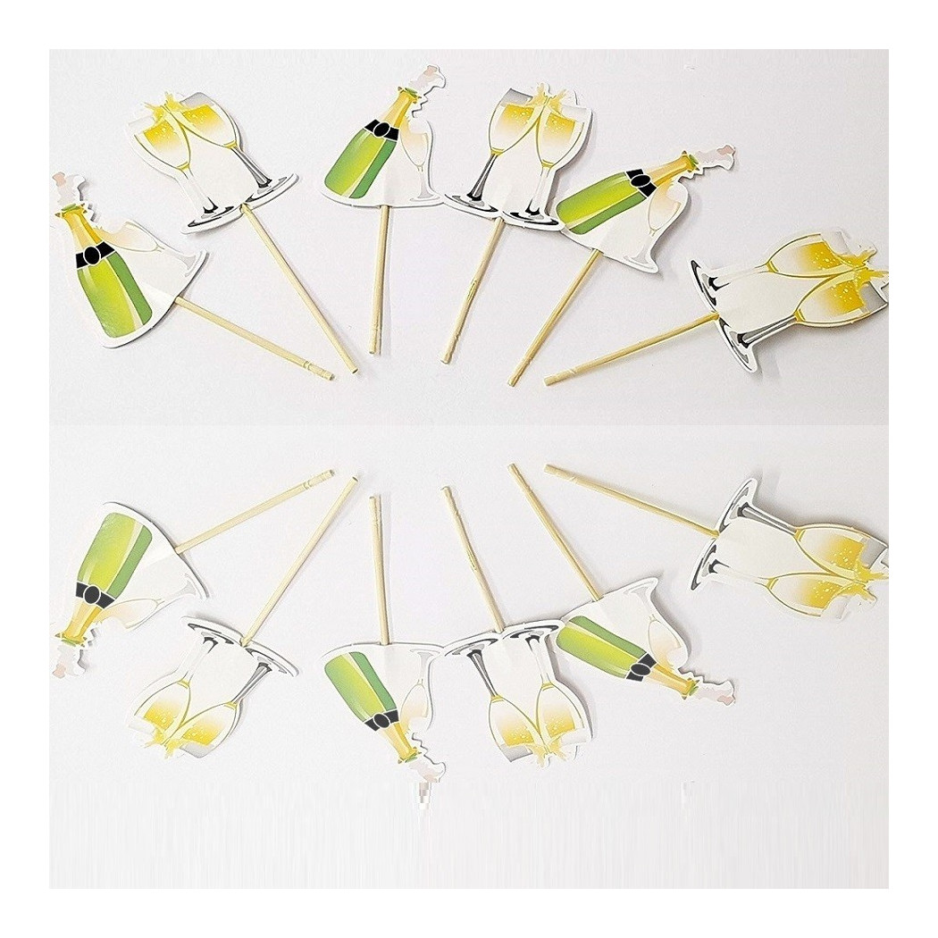 foto del prodotto trade shop set 24 pezzi stuzzicadenti champagne brindisi cupcake per festa aperitivo snack 