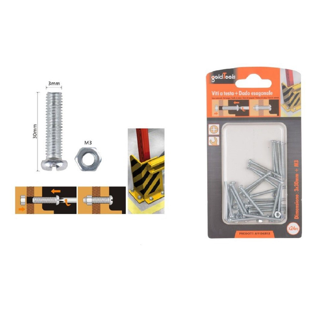foto del prodotto trade shop set 24 pz viti vite testa a croce tonda 3x30mm con dadi dado esagonale m3 90956 