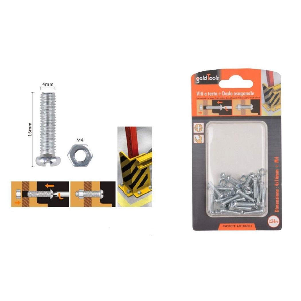 foto del prodotto trade shop set 24 pz viti vite testa a croce tonda 4x16 mm con dadi dado esagonale m4 90960 