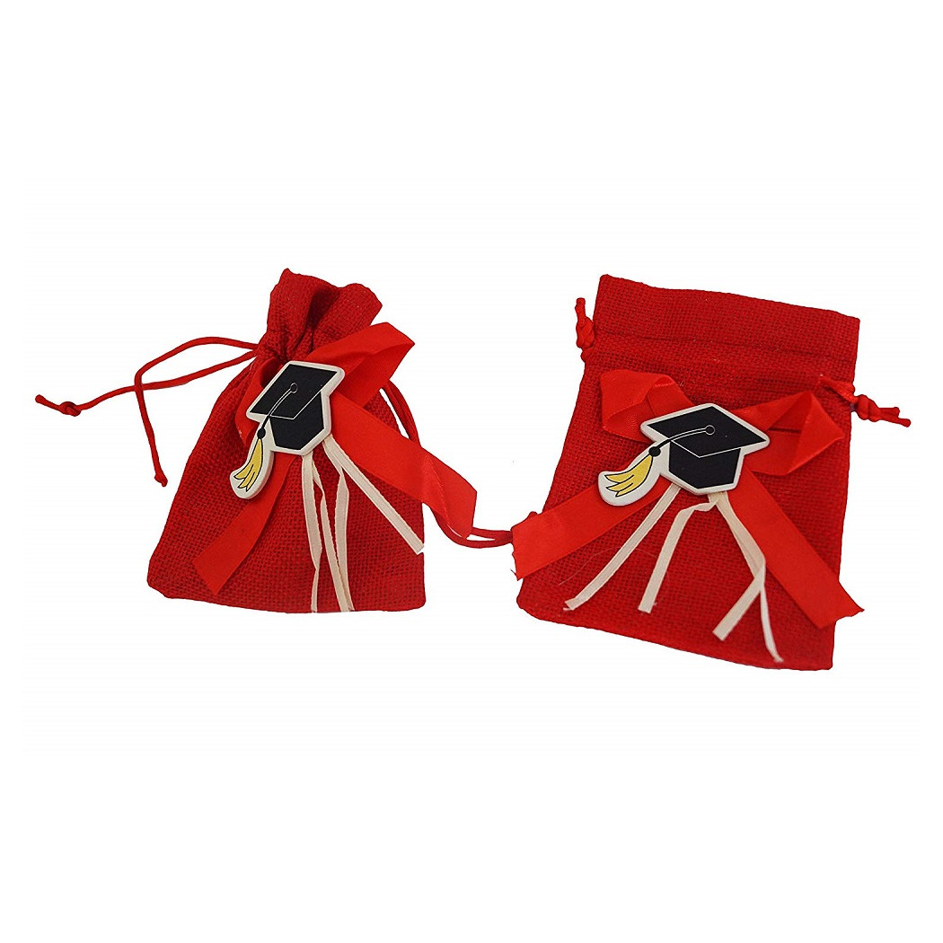 foto del prodotto trade shop set 24pz. sacchetti sacchetto rosso laurea juta 10x13cm bomboniera portaconfetti 