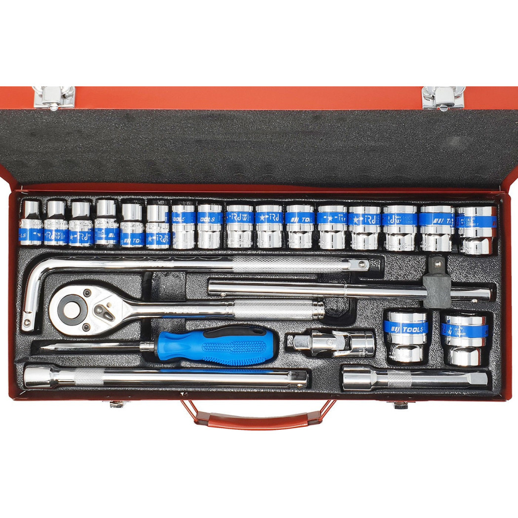 foto del prodotto trade shop - set 25 pezzi chiavi a bussola con cricchetto socket 1 2 accessori -