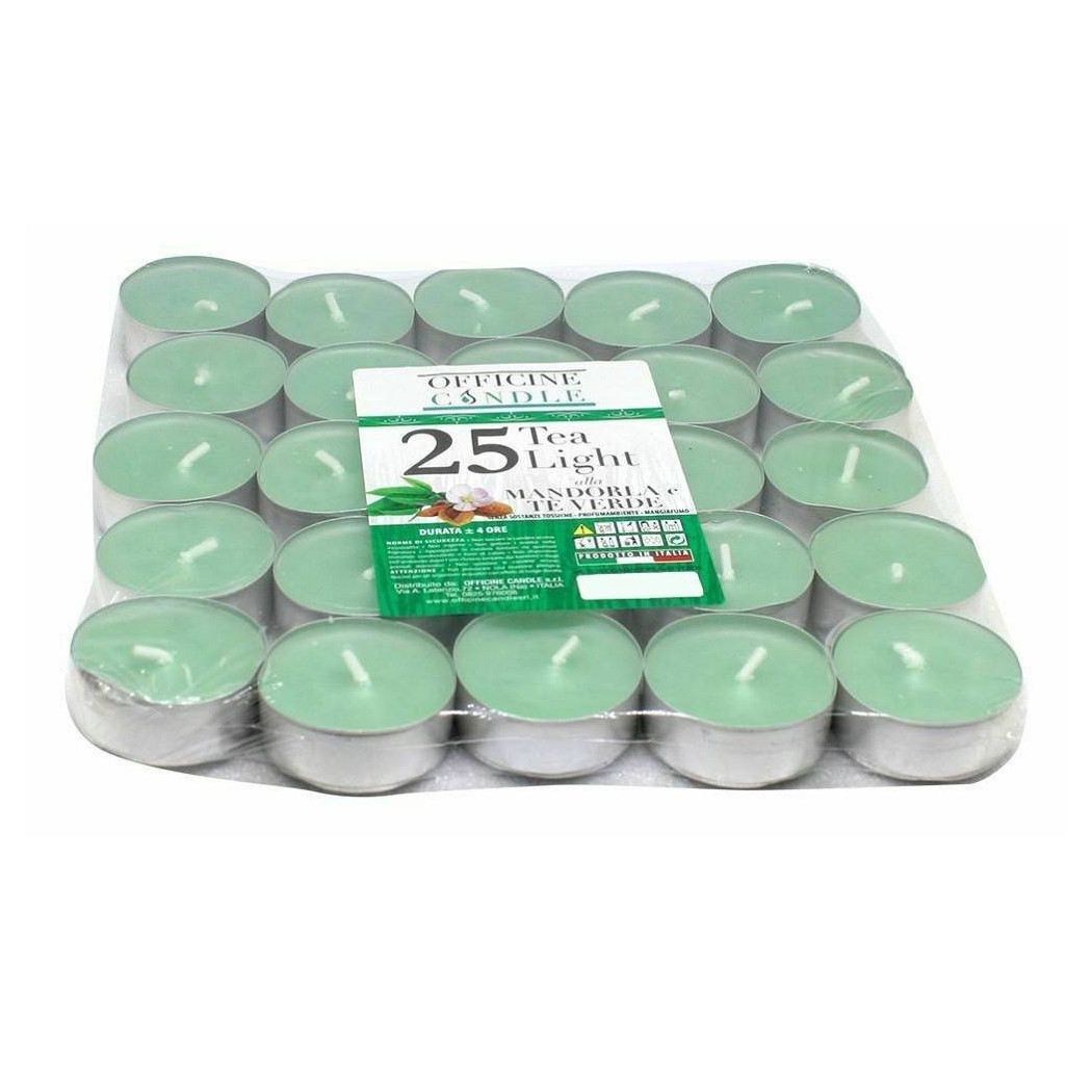 foto del prodotto trade shop set 25 pz candele verdi profumate fragranza mandorla e te verde tealight lumini 