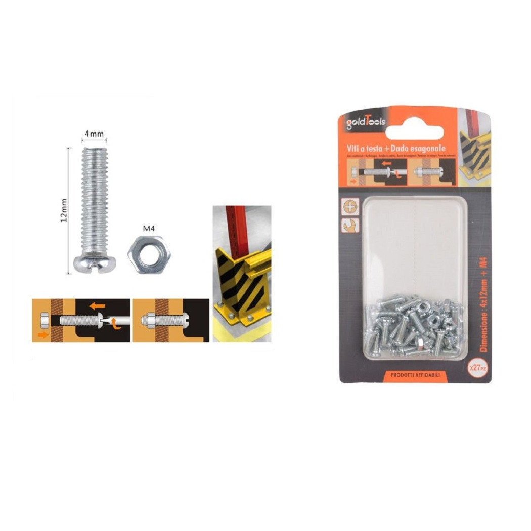foto del prodotto trade shop set 27 pz viti vite testa a croce tonda 4x12 mm con dadi dado esagonale m4 90959 