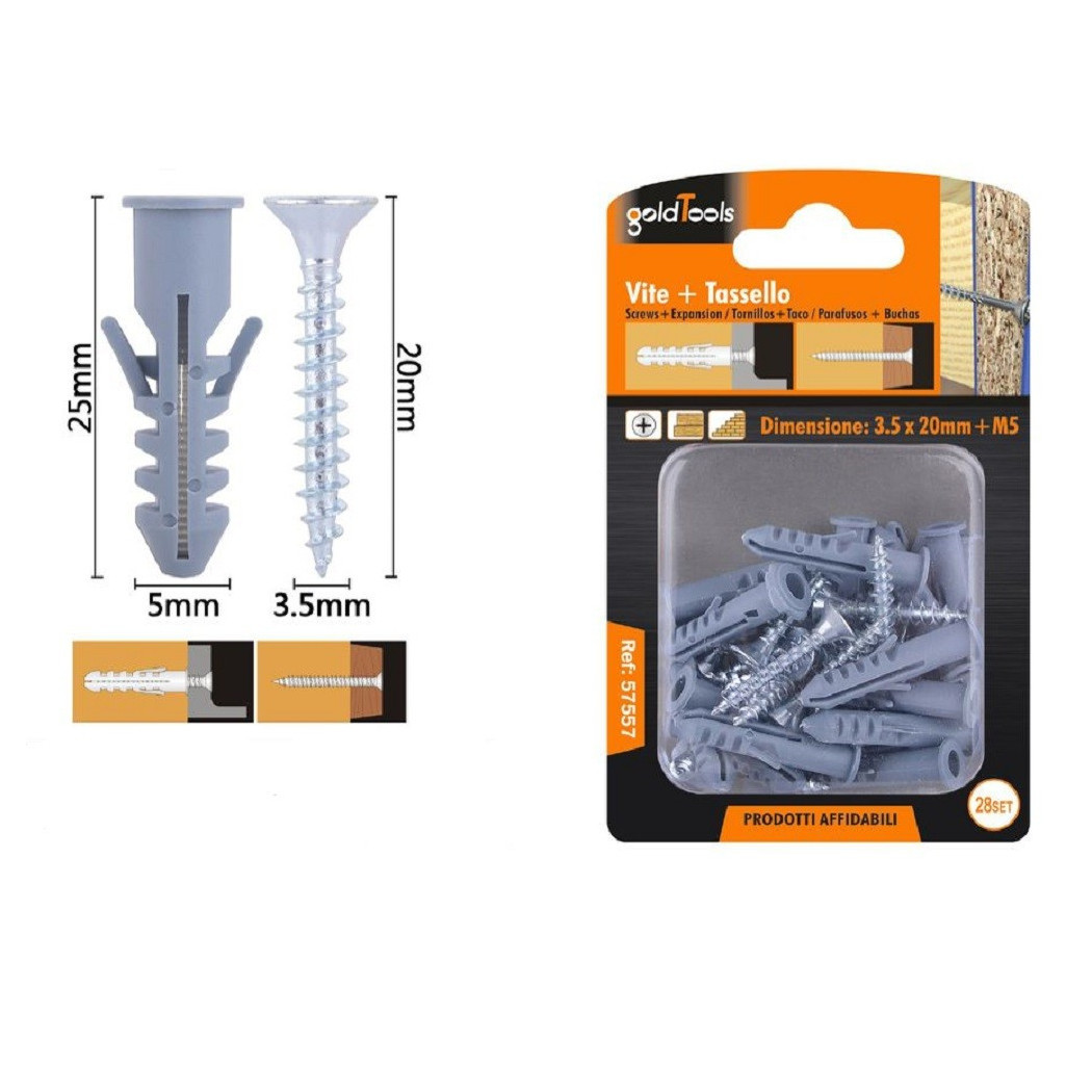 foto del prodotto trade shop - set 28pz viti vite croce 3.5x20mm tasselli con alette tassello m5 fischer 57557 -