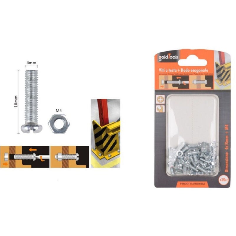 foto del prodotto trade shop set 29 pz viti vite testa a croce tonda 4x10 mm con dadi dado esagonale m4 90958 