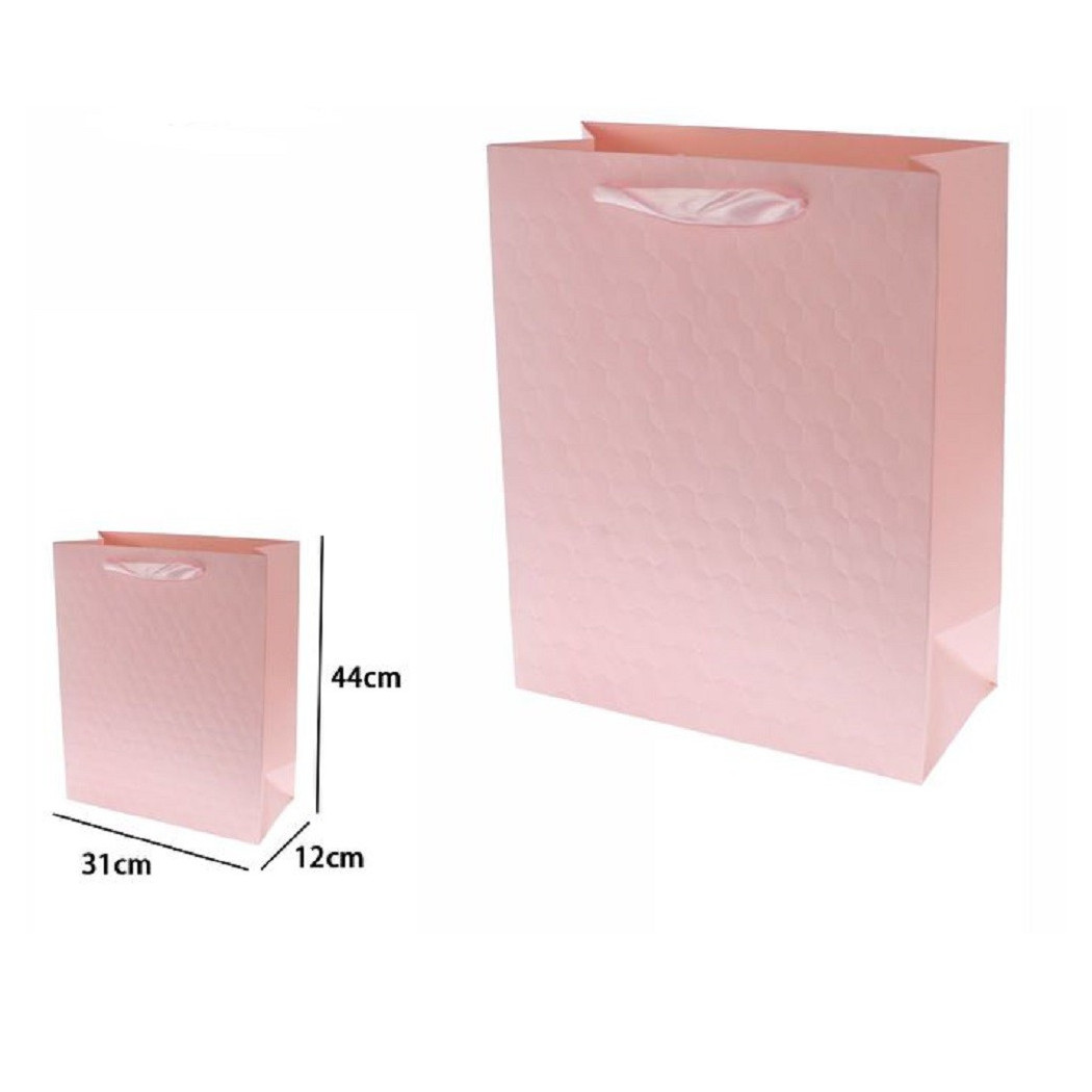 foto del prodotto trade shop set 2pz borse buste regalo shopper rosa goffrata manico tessuto 44x31x12cm 69931 