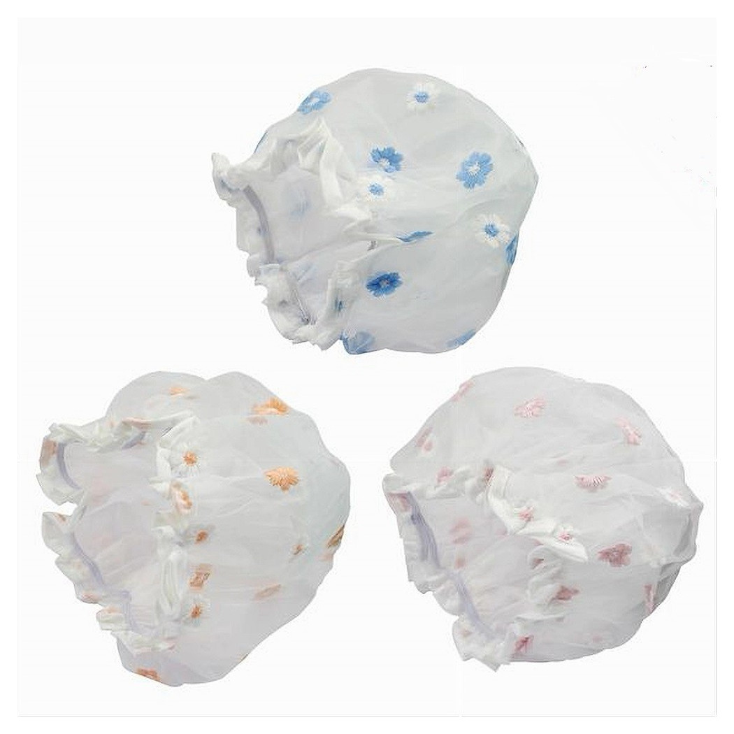 foto del prodotto trade shop set 2pz cuffia per doccia bagno elastico fantasia a fiori protegge capelli 79482 