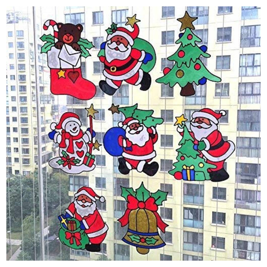 foto del prodotto trade shop set 2pz decorazioni adesive natalizie 30cm natale per vetro finestre vetrine stickers 