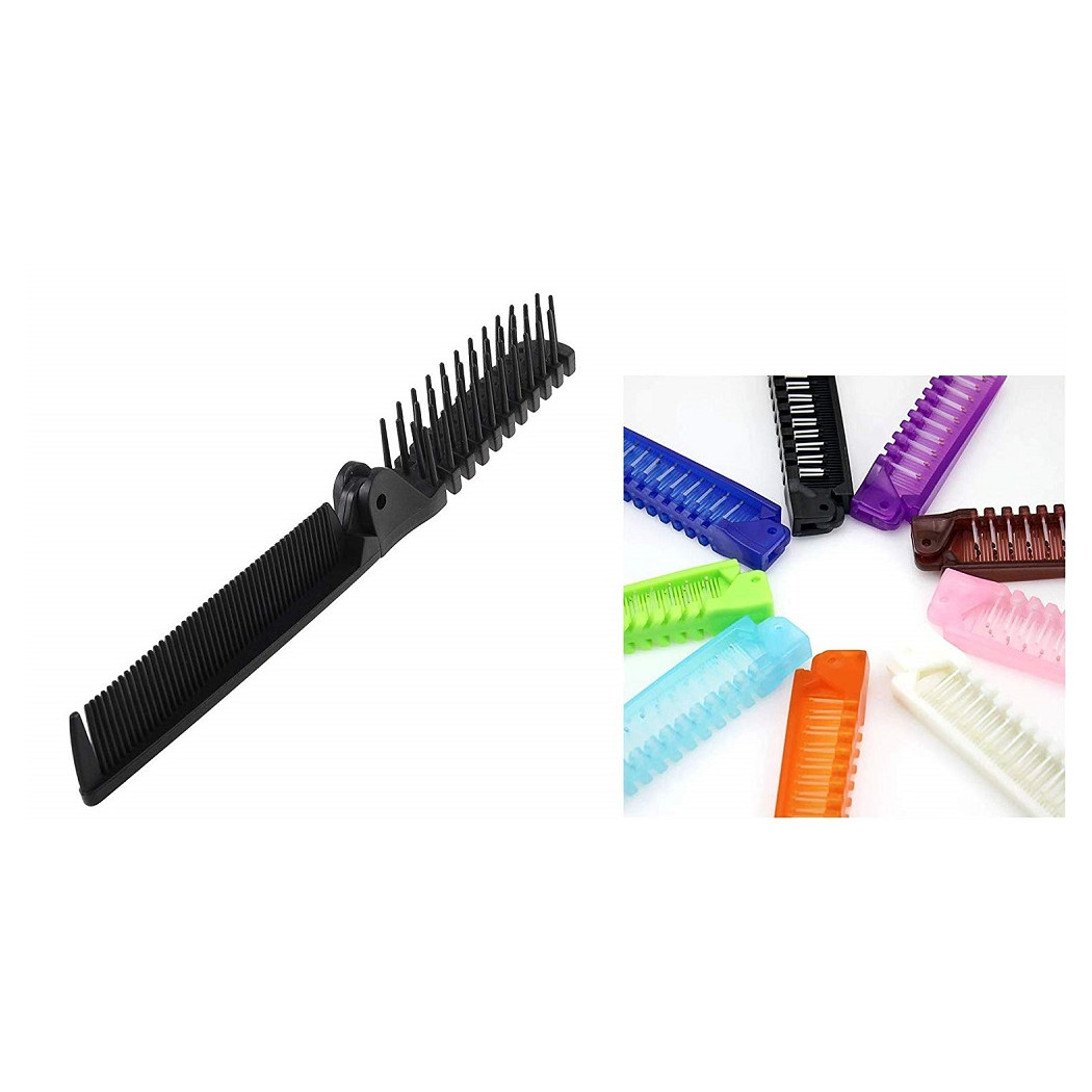 foto del prodotto trade shop set 2pz doppio pettine 2in1 capelli pieghevole districante dentata dritto spazzola 
