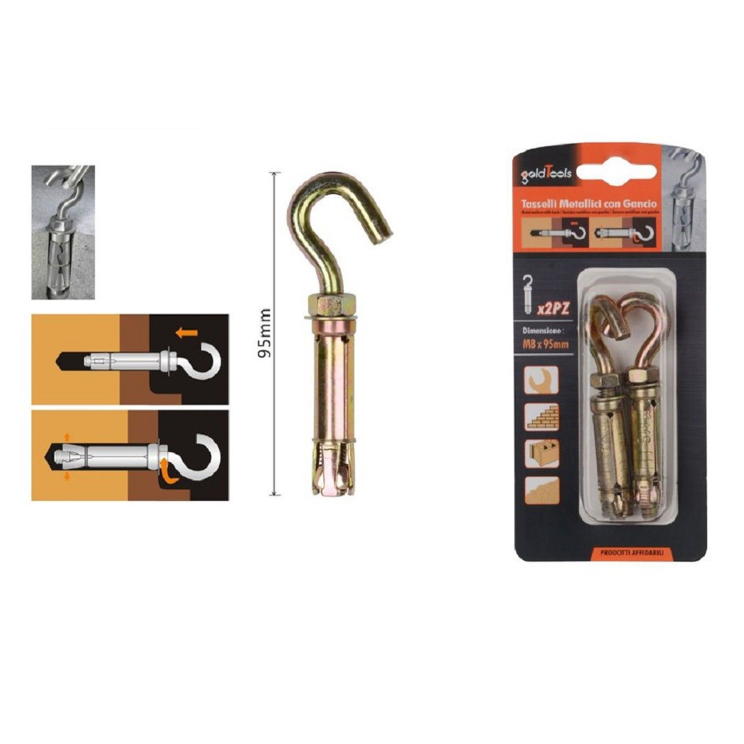 foto del prodotto trade shop - set 2pz tasselli metallici con gancio bulloni m8x95mm accessori minuteria 91045 -