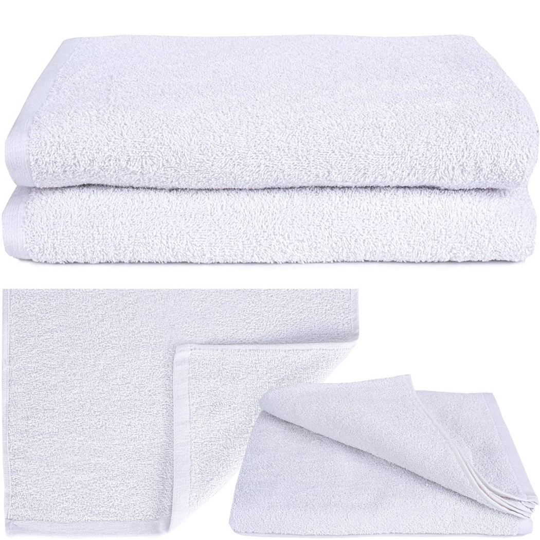 foto del prodotto trade shop set 3 asciugami telo doccia bagno per hotel albergo bianco 100 cotone 100x150cm 