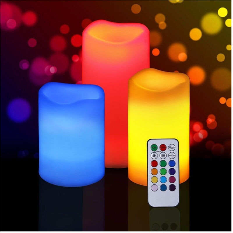 foto del prodotto trade shop set 3 candele led luce rgb candela telecomando fuoco finto cromoterapia massaggi 