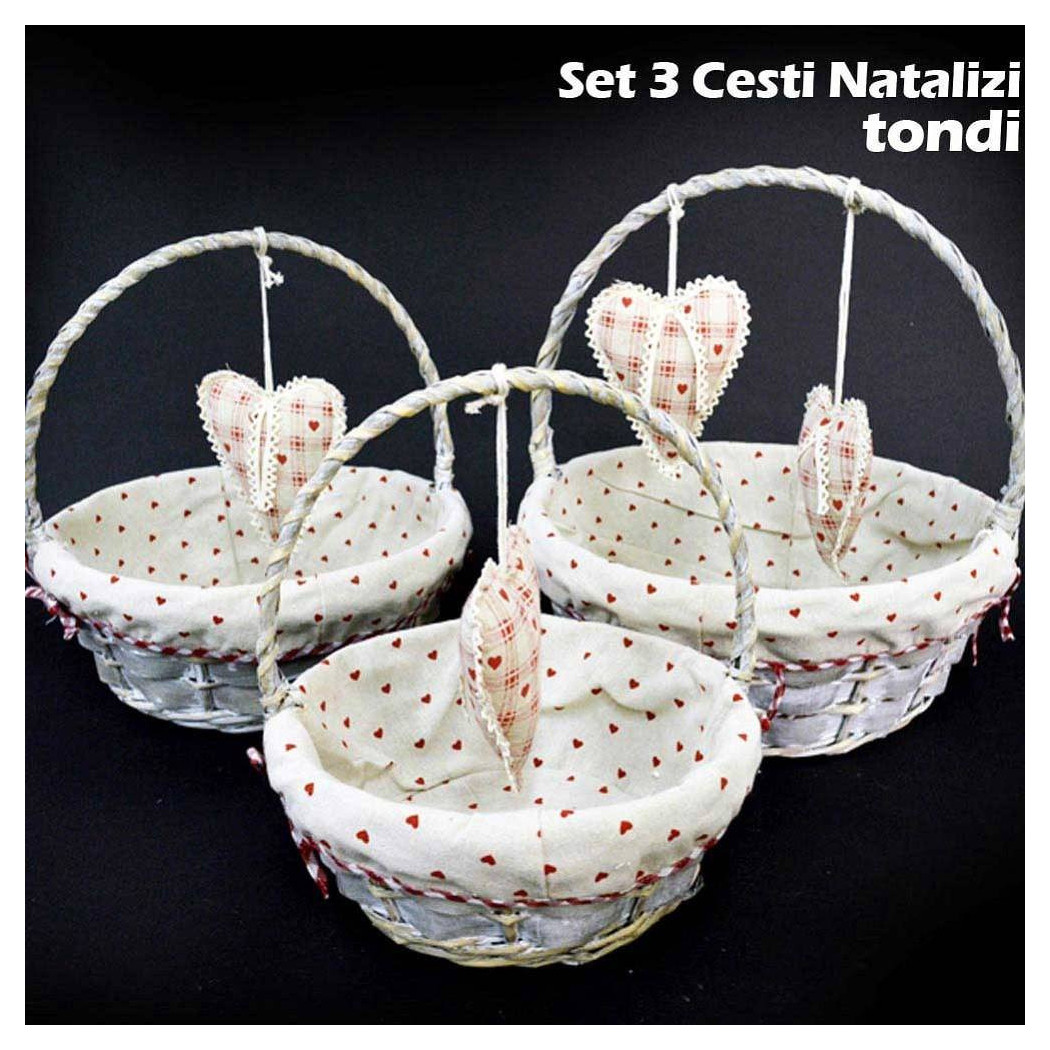 foto del prodotto trade shop set 3 cestini natalizi tondi in vimini e tessuto diametro 38 33 28 cm grigio 