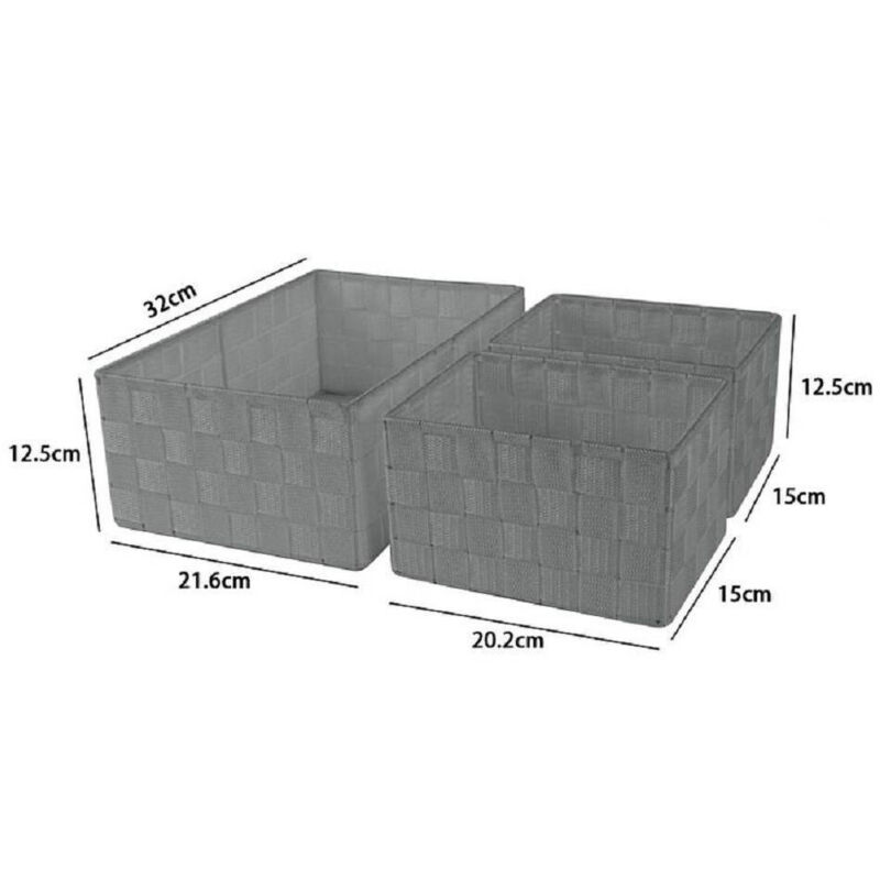 foto del prodotto trade shop set 3 cestini porta oggetti organizer in tessuto rettangolari bagno grigio 69827 