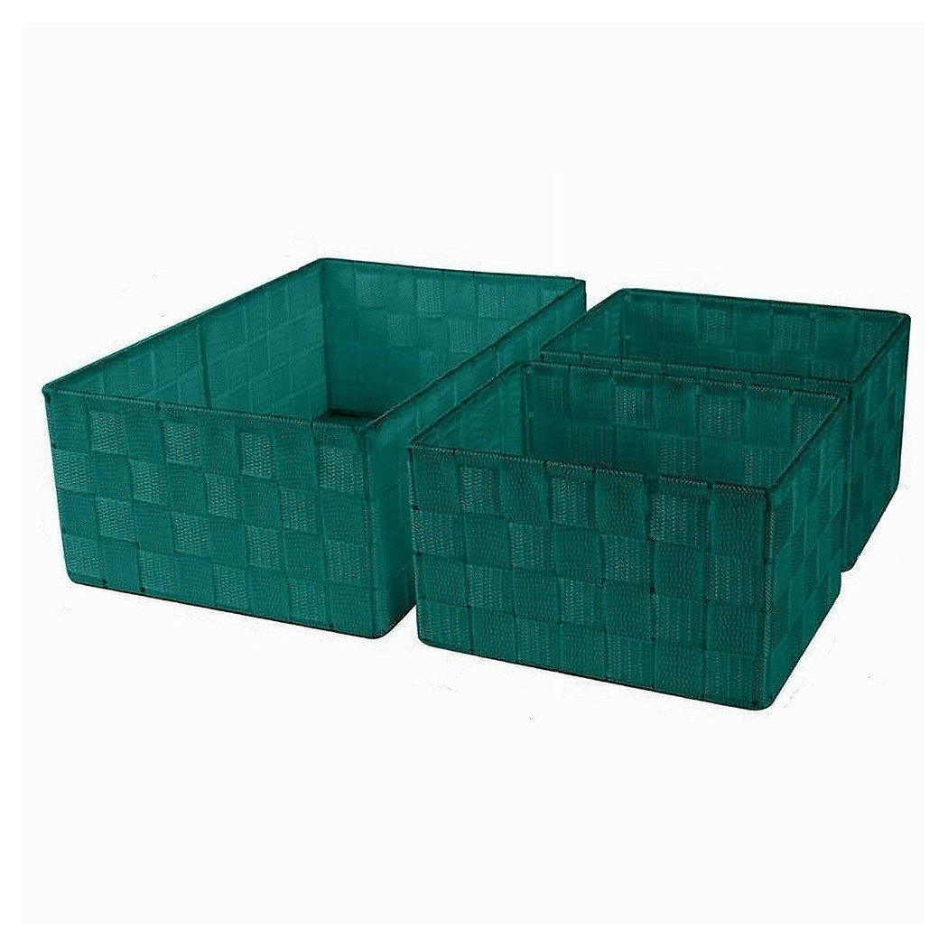 foto del prodotto trade shop set 3 cestini porta oggetti organizer in tessuto rettangolari bagno verde 69951 