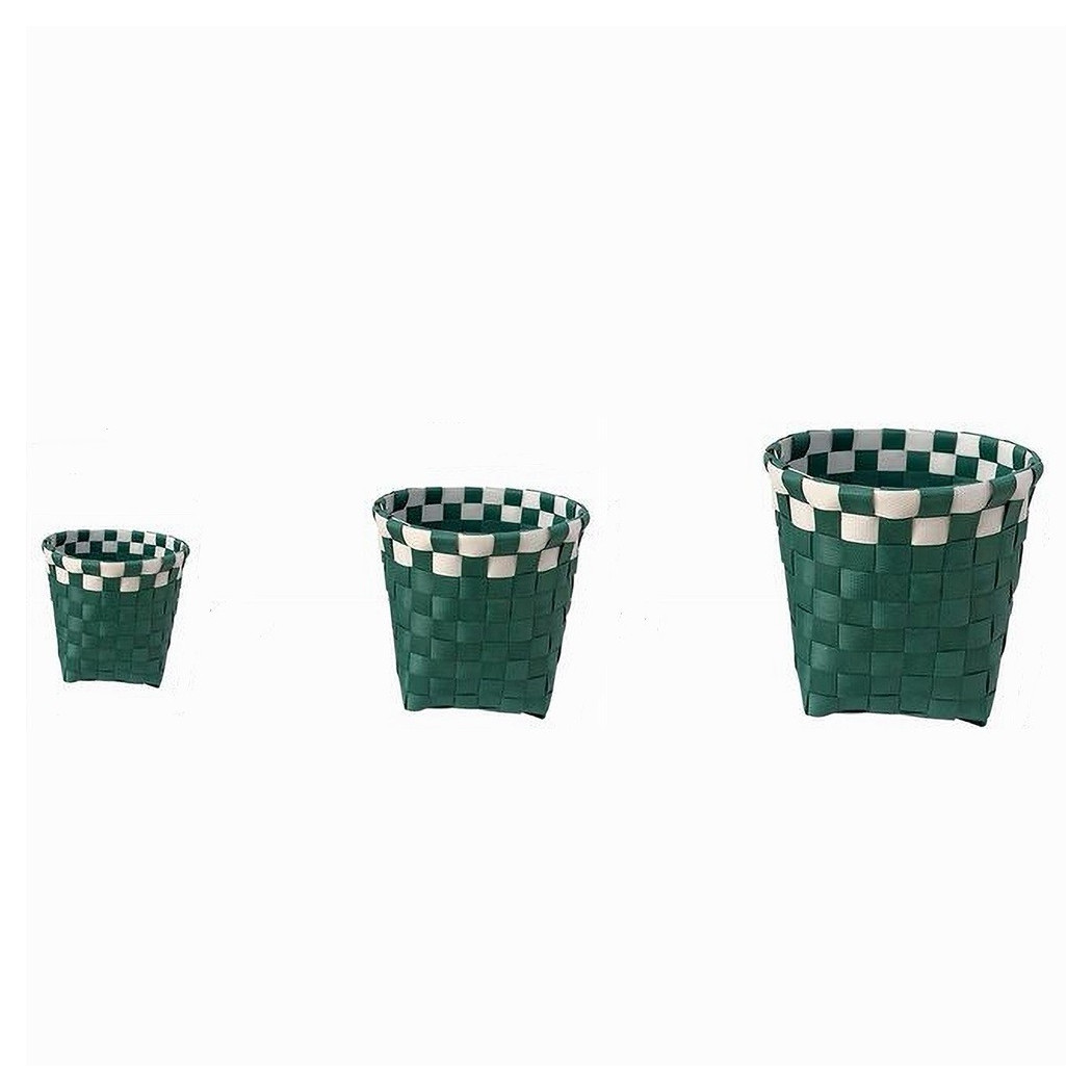 foto del prodotto trade shop set 3 cestini porta oggetti organizer tessuto bagno rotondi verde bianco 59078 