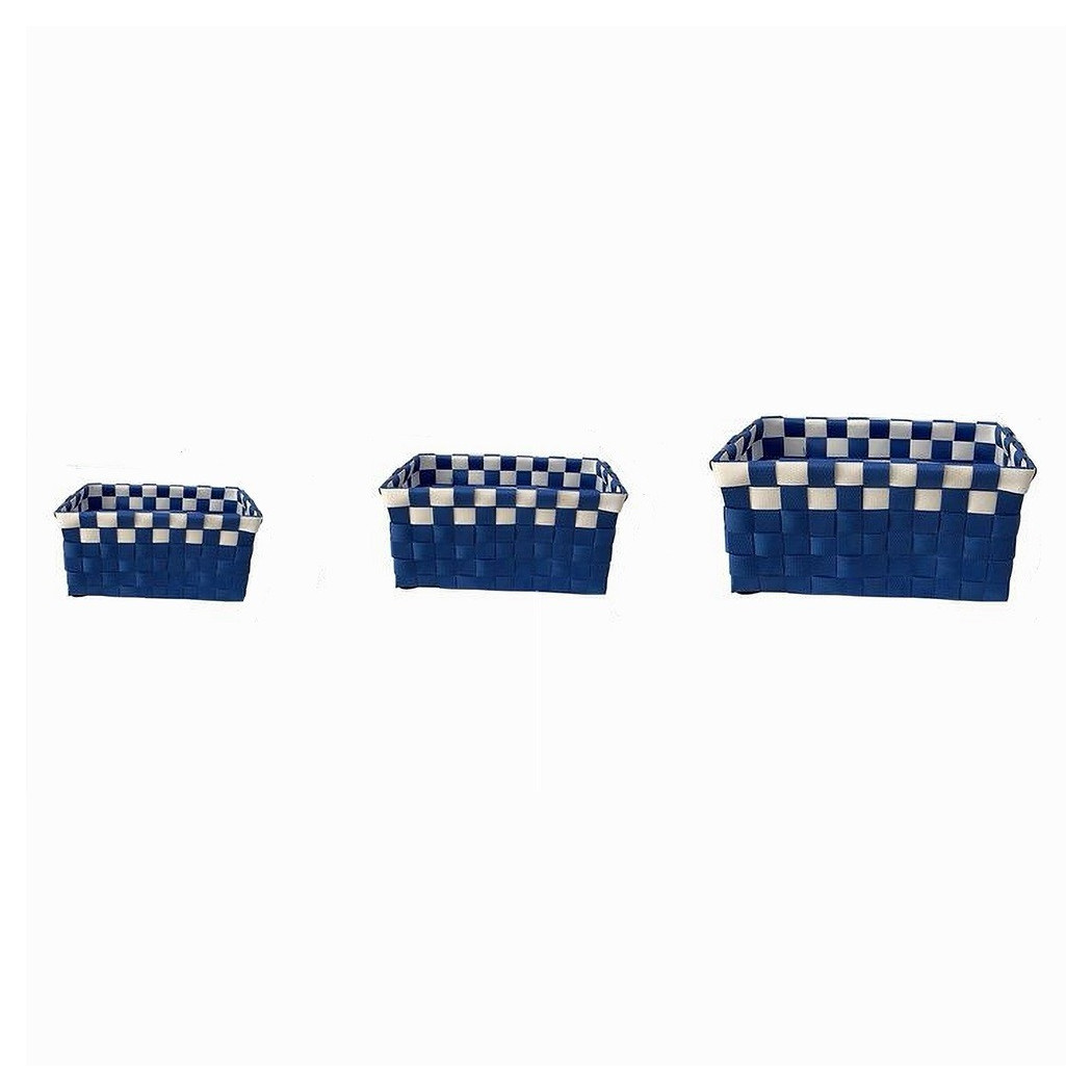 foto del prodotto trade shop set 3 cestini portaoggetti organizer tessuto bagno rettangolari blu bianco 59082 