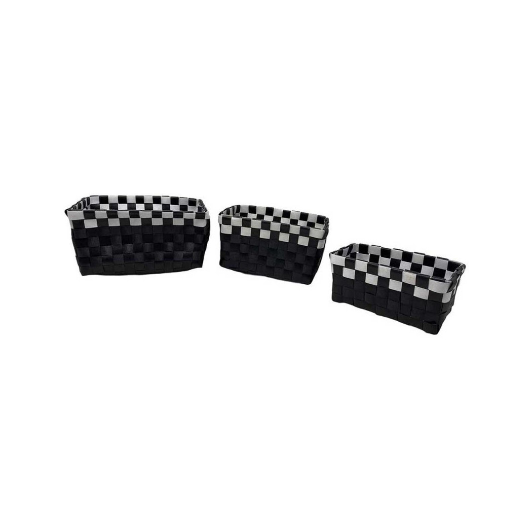 foto del prodotto trade shop set 3 cestini portaoggetti organizer tessuto bagno rettangolari nero bianco 59079 
