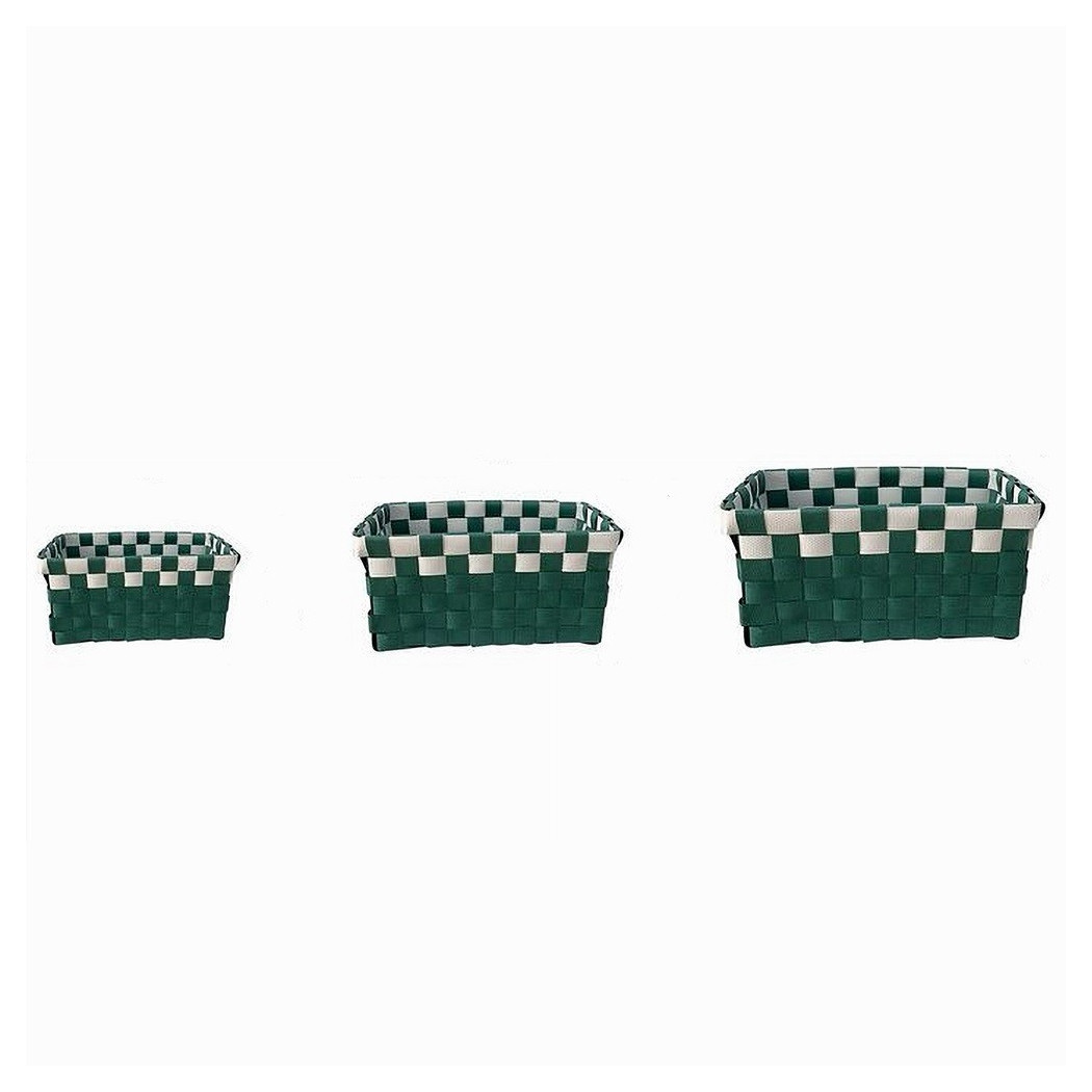 foto del prodotto trade shop set 3 cestini portaoggetti organizer tessuto bagno rettangolari verde bianco 59084 