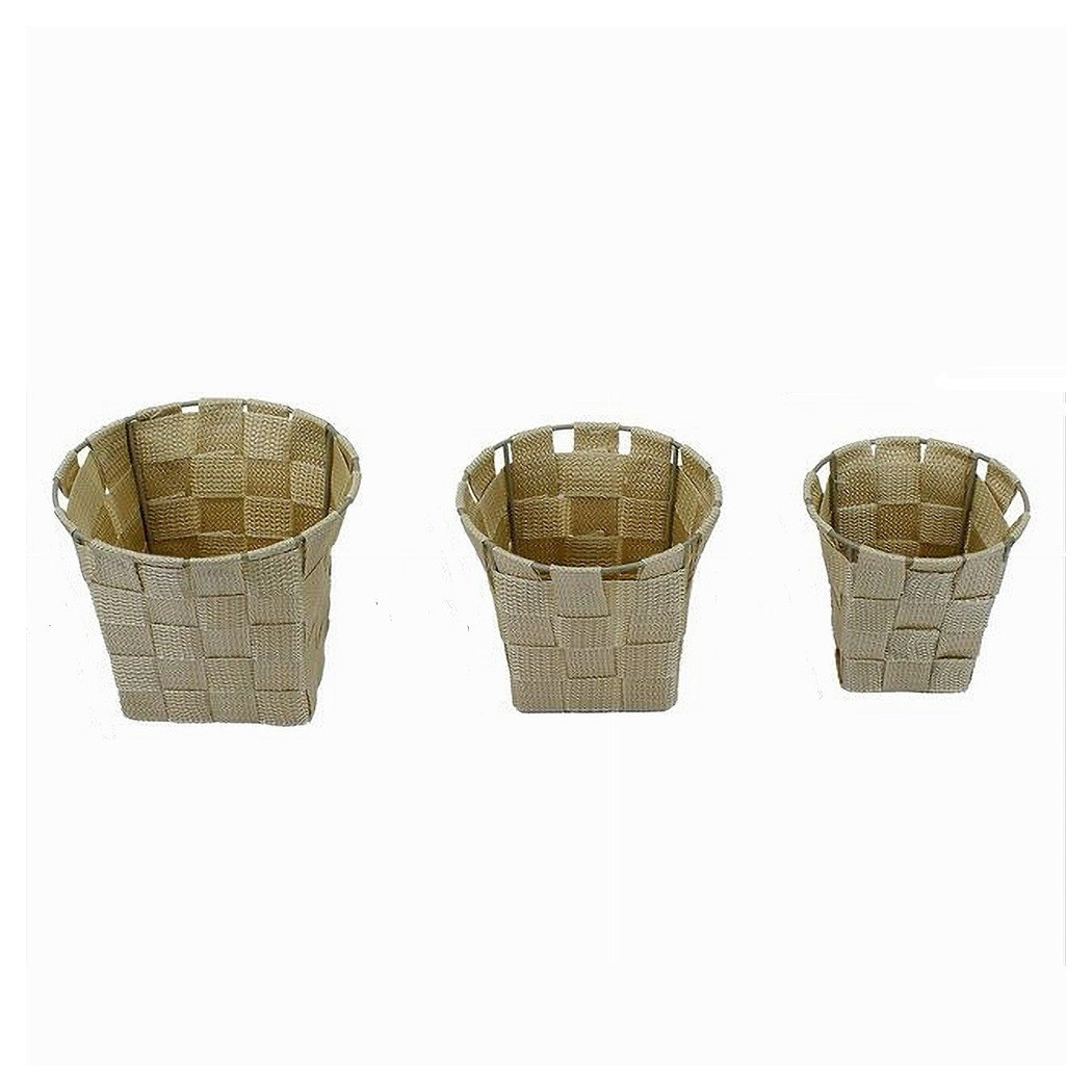 foto del prodotto trade shop set 3 cestini rotondi porta oggetti in tessuto beige per bagno casa cucina 79045 