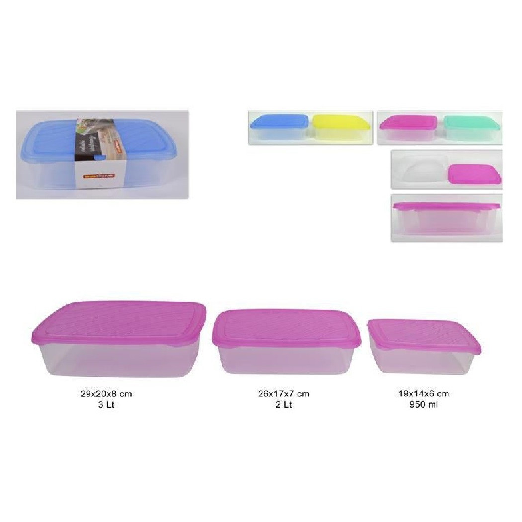 foto del prodotto trade shop set 3 contenitori in plastica con coperchio ermetco clic clac alimenti colorato 