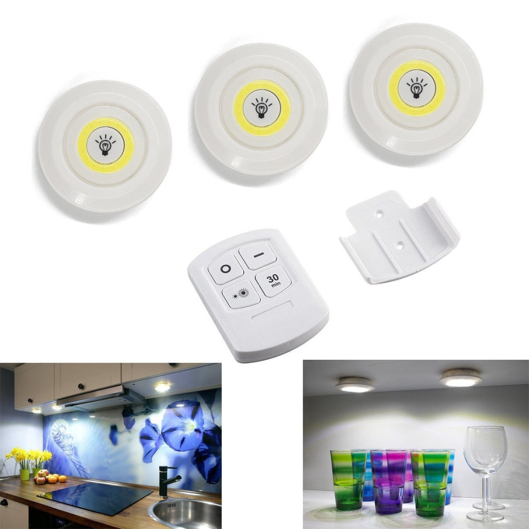 foto del prodotto trade shop set 3 luci led cob illuminazione con telecomando faretto spot timer 