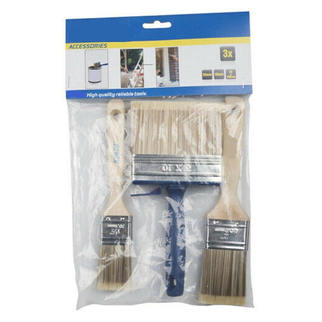 foto del prodotto trade shop set 3 pennelli pittura pittore per verniciare con manico legno 30 35 50 mm 