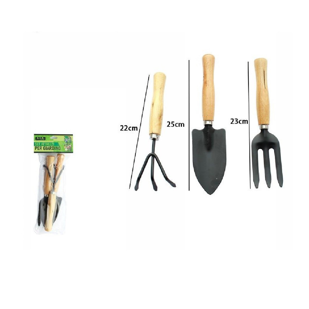 foto del prodotto trade shop set 3 pezzi attrezzi da giardino giardinaggio accessori rastrello paletta 59697 