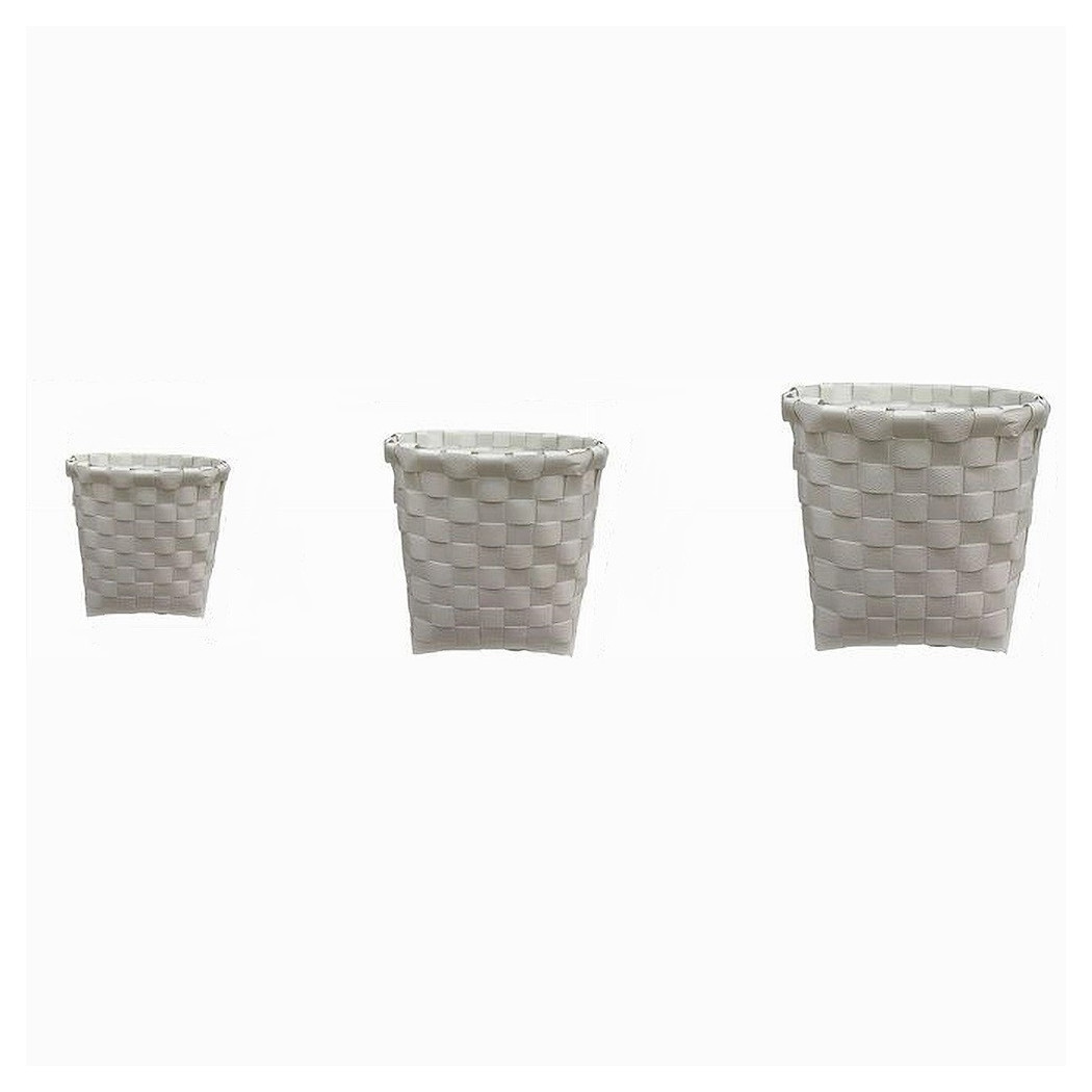 foto del prodotto trade shop set 3 pezzi cestini porta oggetti organizer tessuto bagno rotondi bianco 59074 