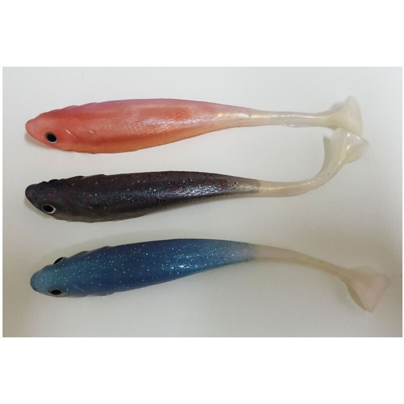 foto del prodotto trade shop set 3 pezzi pesci esche artificiali in gomma silicone per pesca lago fiume 